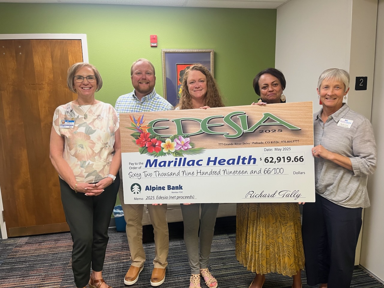 EDESIA-palisade-marillachealth Edesia receives donation check from Wine Country Inn